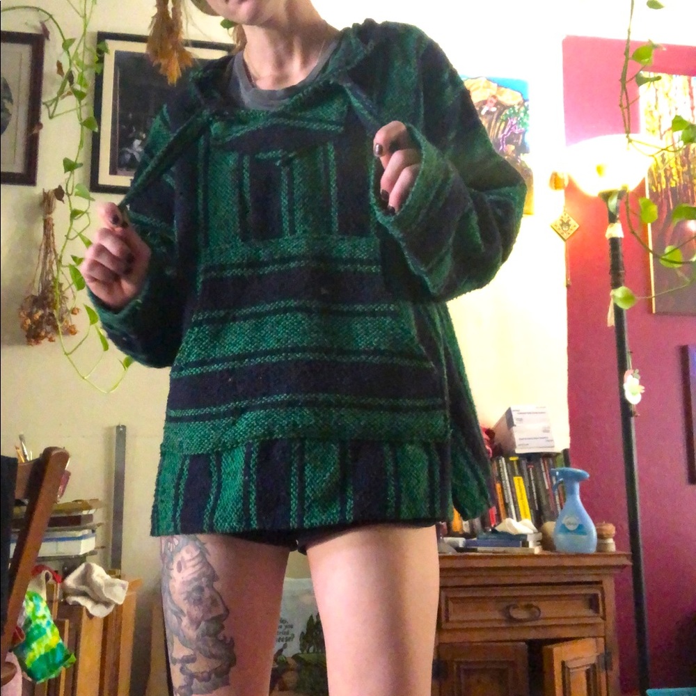 Green and black knit hoodie Medium